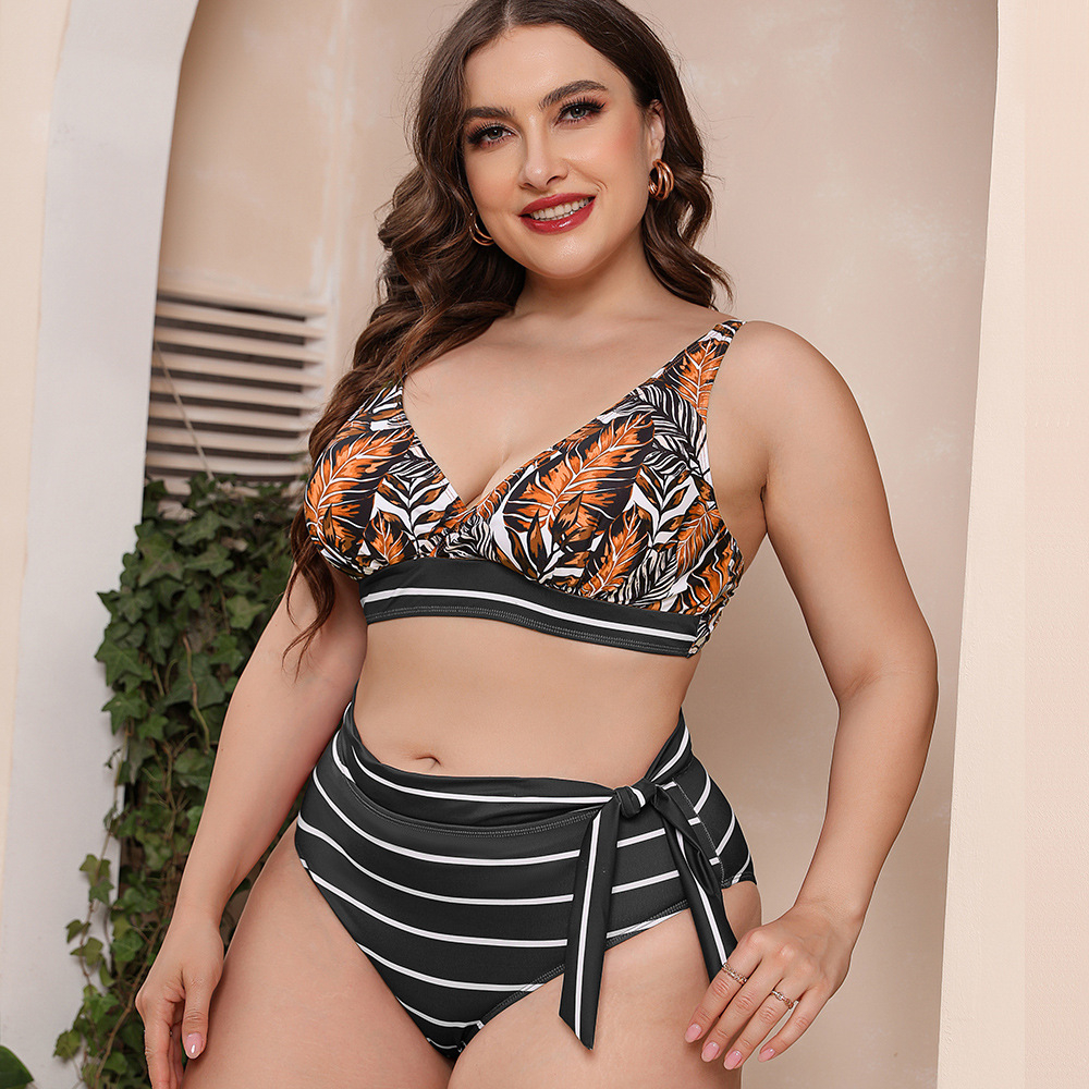 Sexy Print Stripe Tankini Set Women's Swimwear