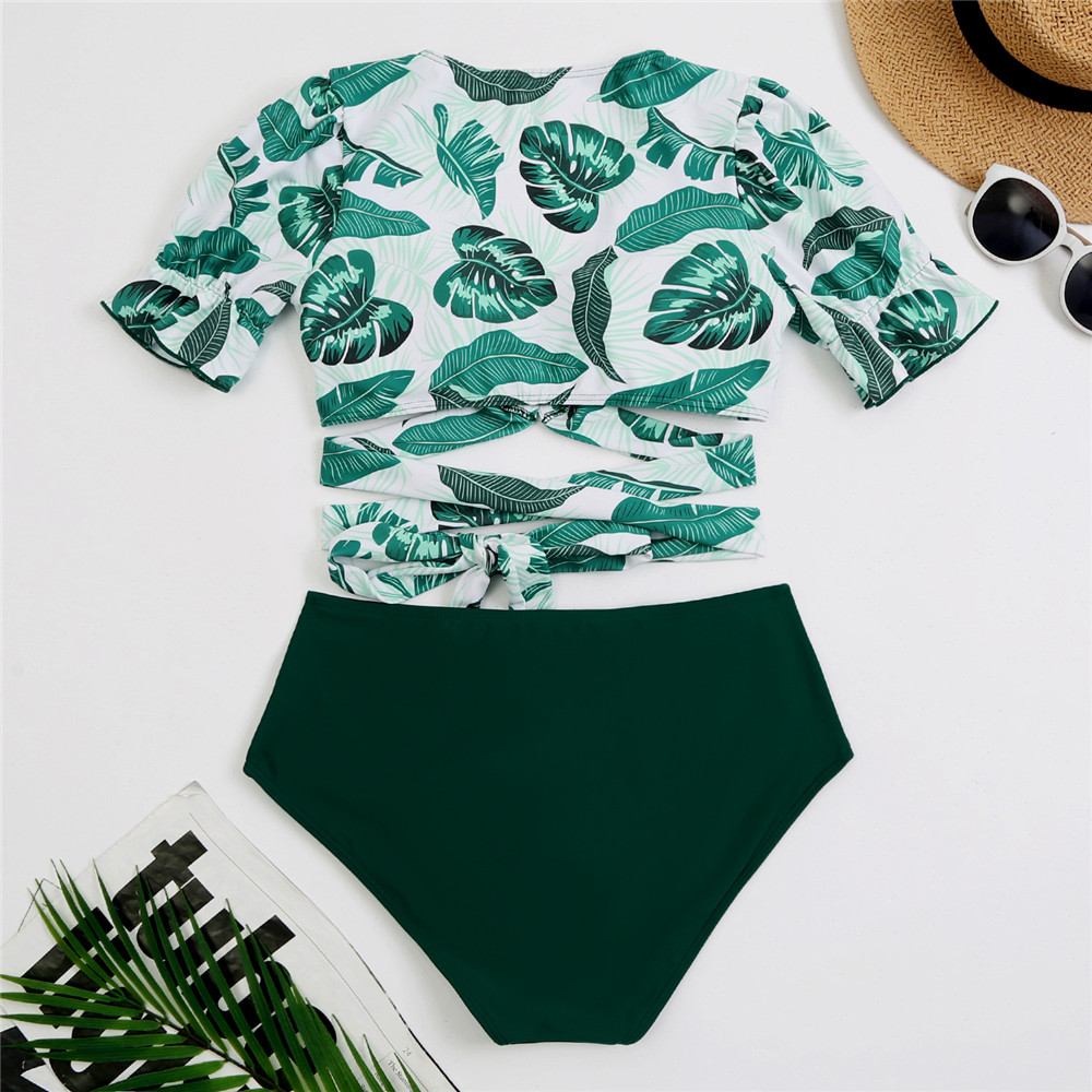 Tankini Set Plant Print Beach Look Women's Swimwear