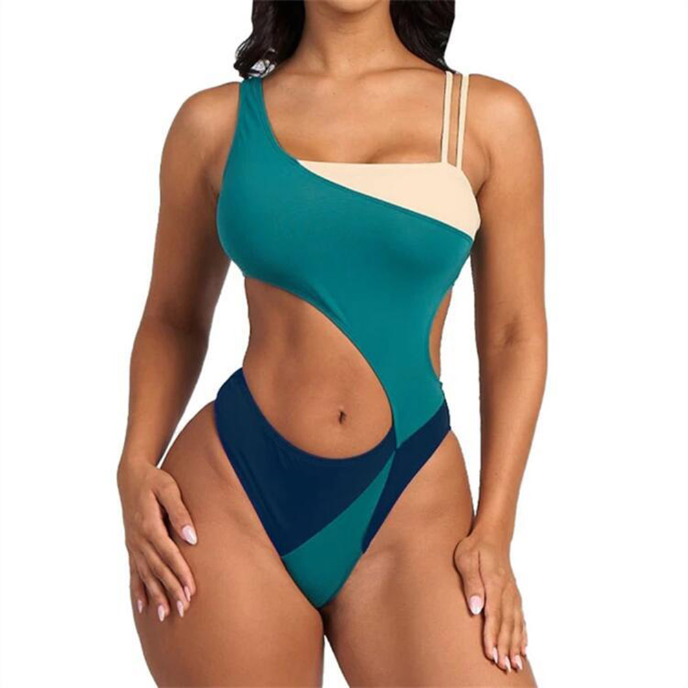 Color Block Asymmetric Sexy One Piece Women's Swimwear