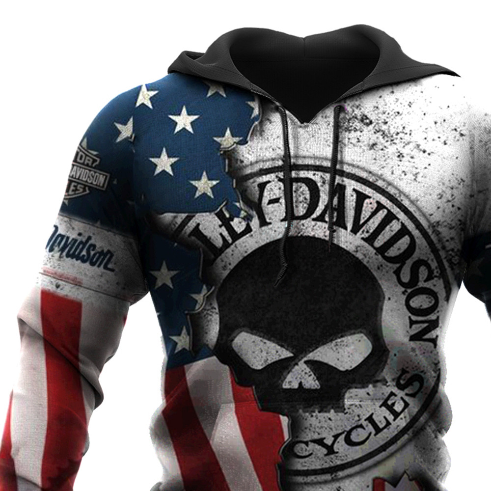 Harley Davidson 3D Hoodie | Regular Pullover Print Color Block Pullover Men's Hoodies