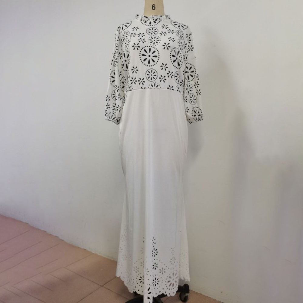 Floor-Length Three-Quarter Sleeve Patchwork Fall Women's Dress - Maxi Dress