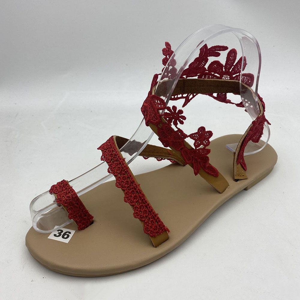 Block Heel Toe Ring Slip-On Floral Sandals