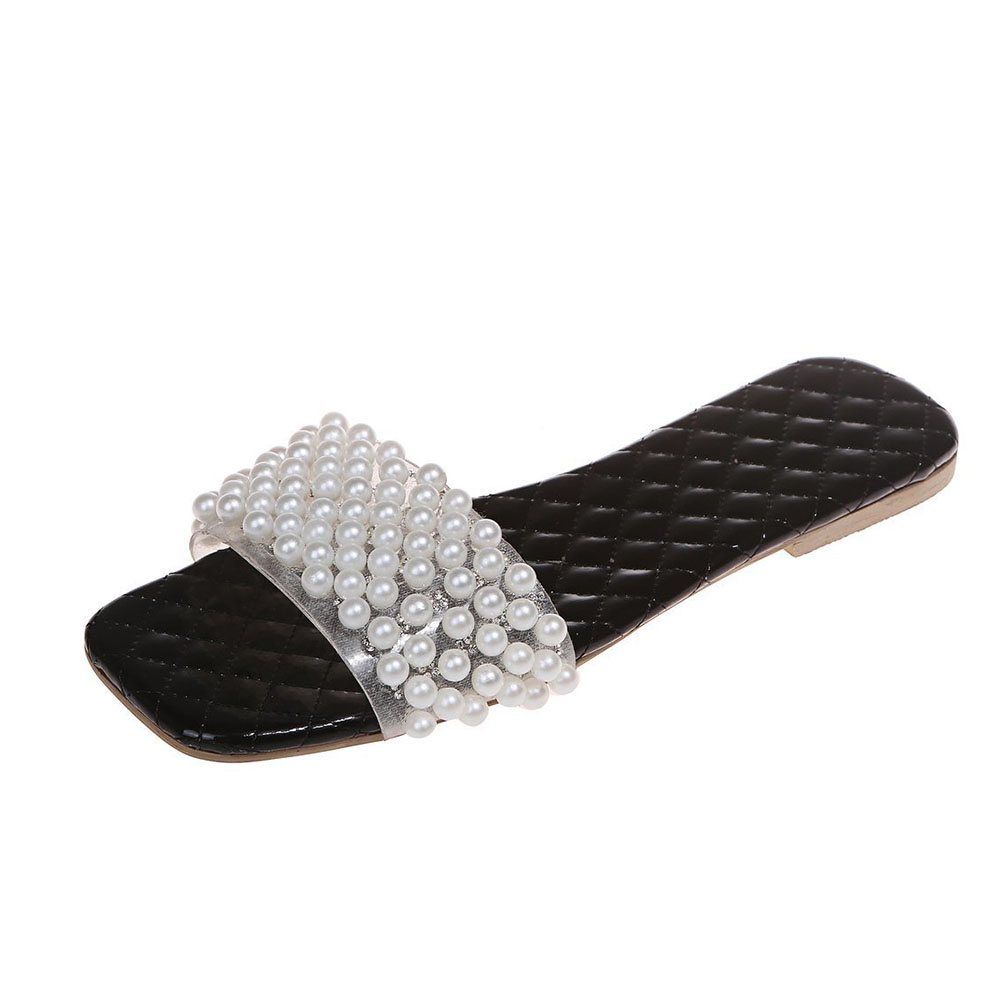 Block Heel Flip Flop Slip-On Beads Rubber Slippers