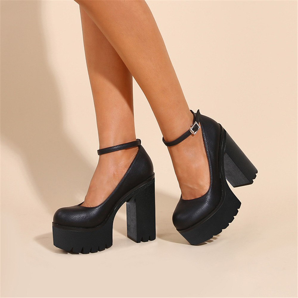 Round Toe Chunky Heel Buckle Low-Cut Upper Sandals