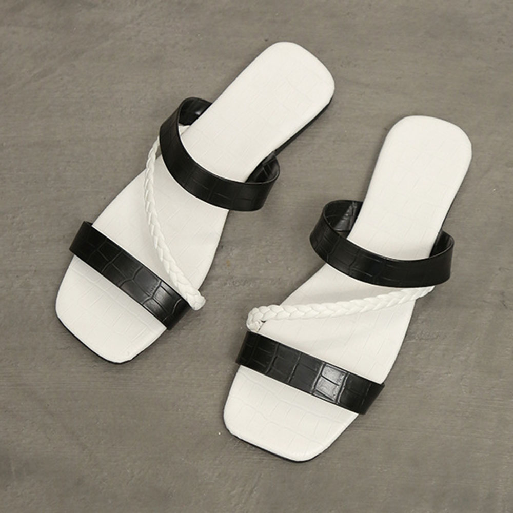 Block Heel Flip Flop Slip-On Color Block Slippers