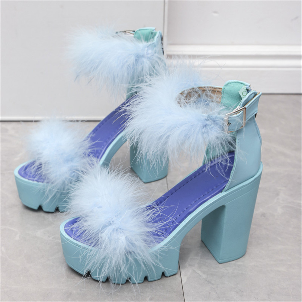 Buckle Round Toe Feather Sandals