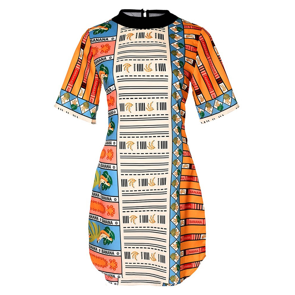 Bodycon Dress | Above Knee Stand Collar Half Sleeve Print Pullover Women's Dress