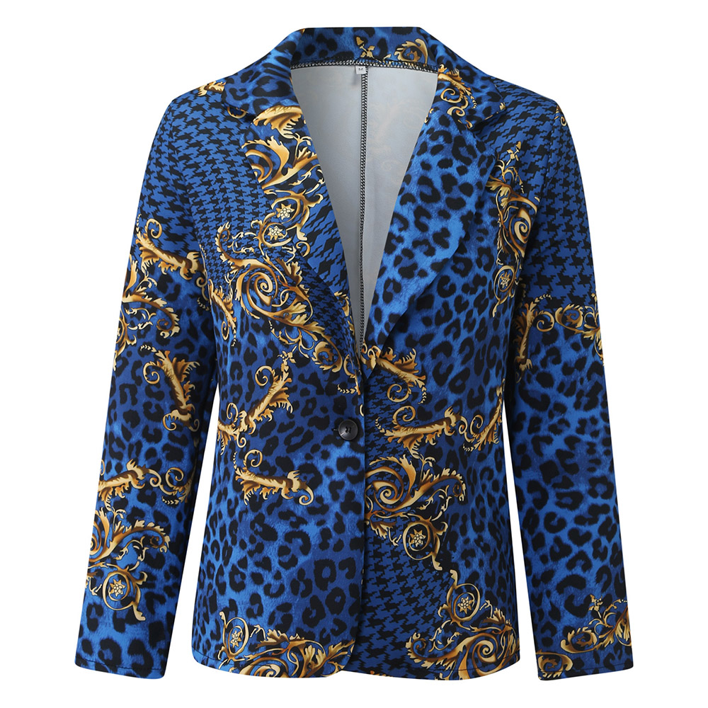 Long Sleeve One Button Notched Lapel Leopard Regular Women's Casual Blazer