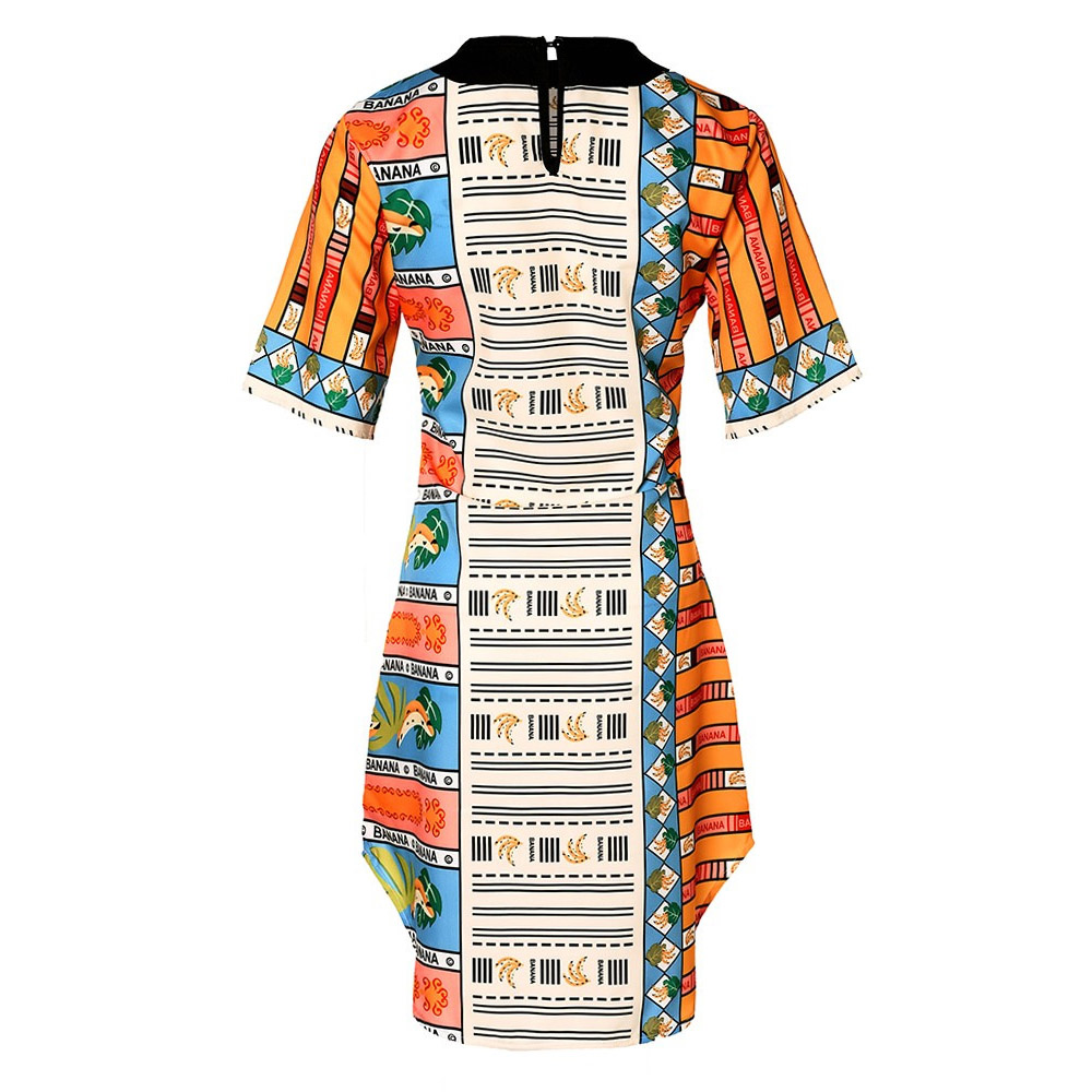 Bodycon Dress | Above Knee Stand Collar Half Sleeve Print Pullover Women's Dress