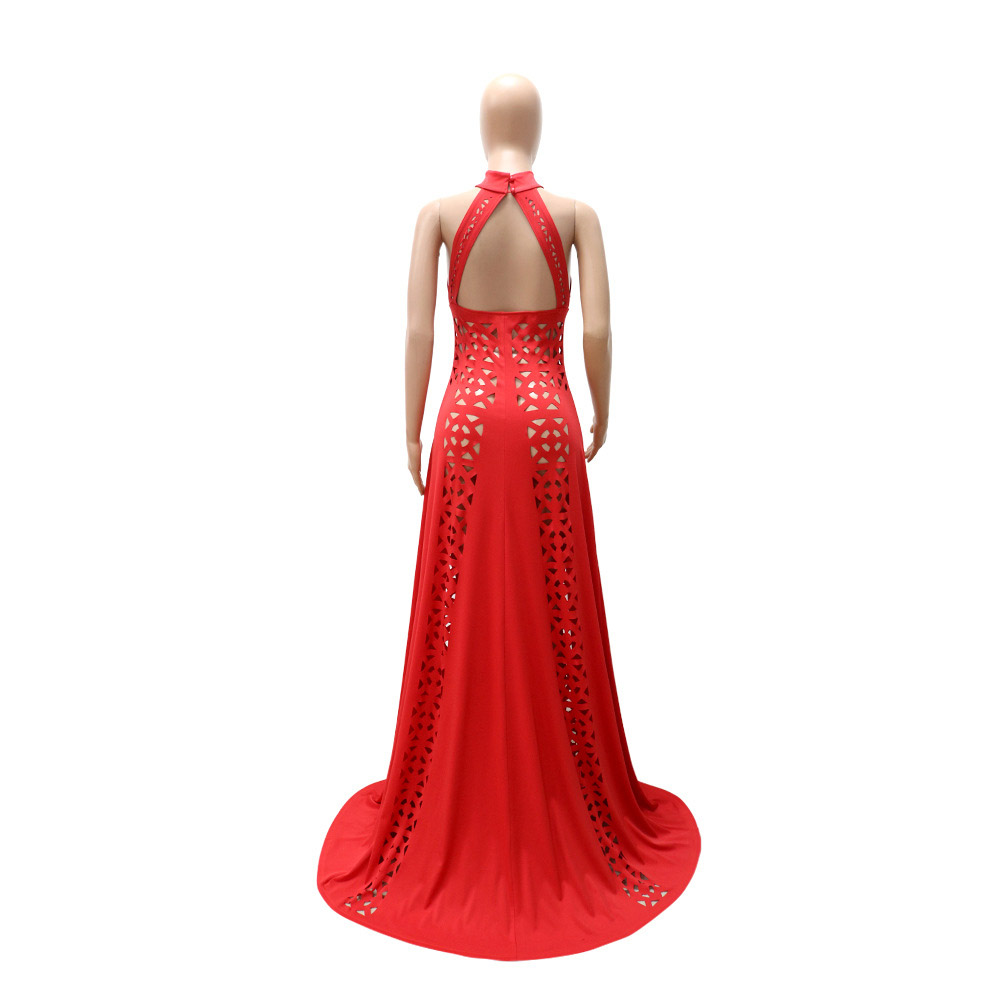 Sleeveless Floor-Length Turtleneck See-Through High Waist Women's Maxi Dress