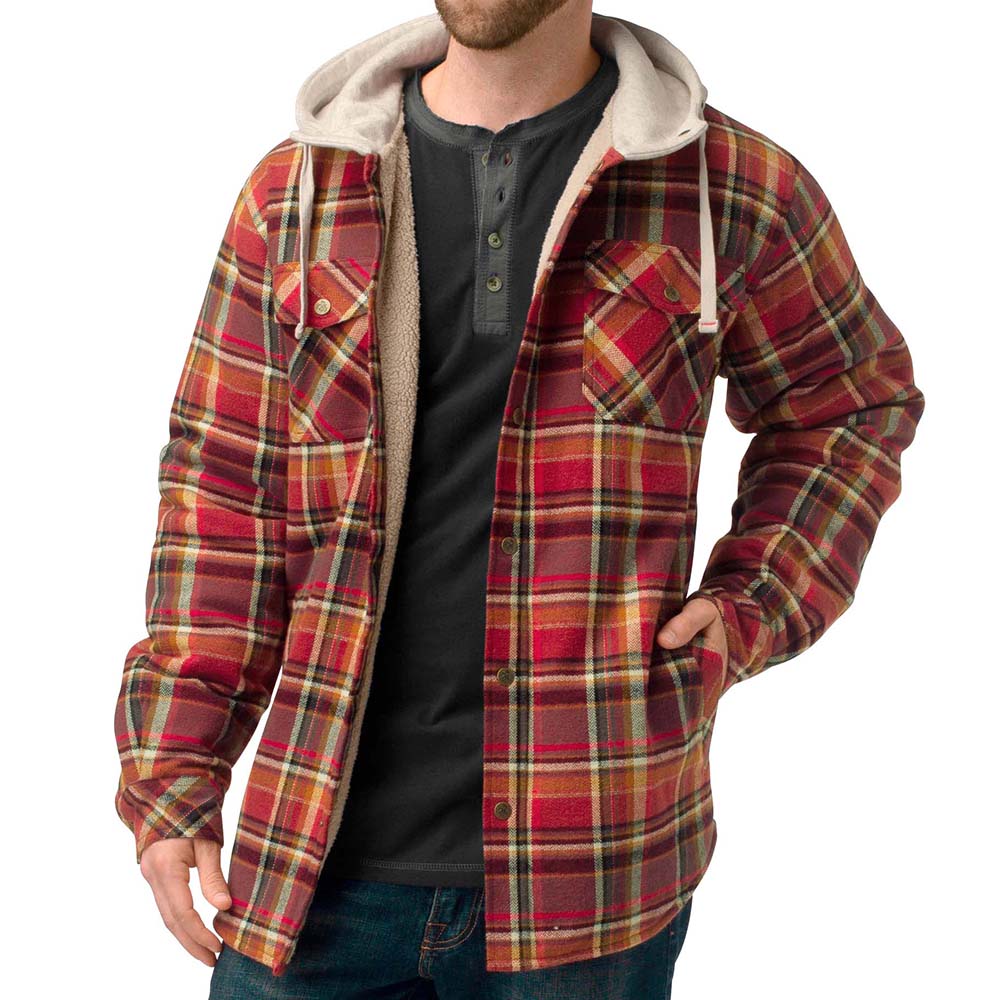 Hooded Pocket Fleece Plaid Straight Men's Jacket