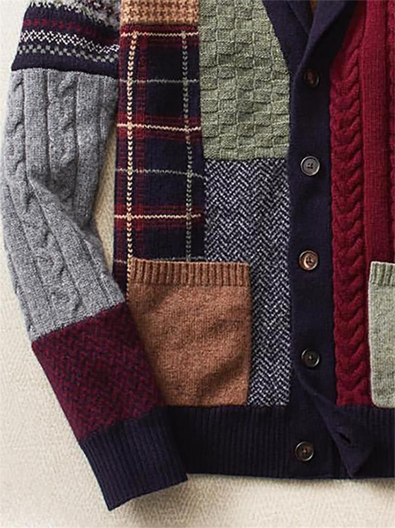 Standard Button Plaid Loose Men's Sweater