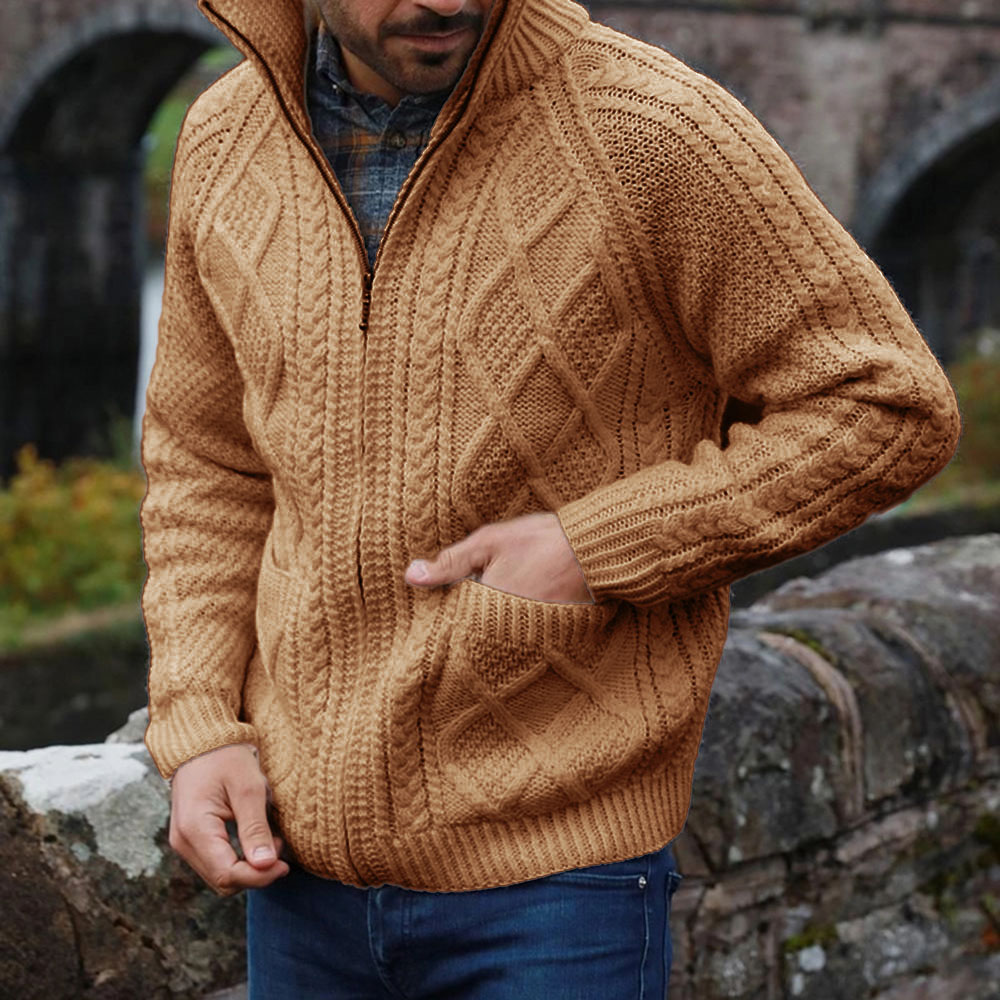 Pocket Standard Zipper Plain Casual Men's Sweater