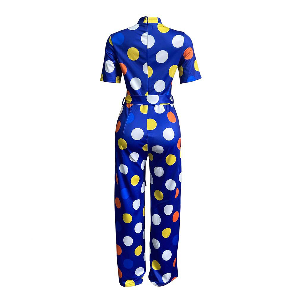 Polka Dots Lace-Up Full Length Western Slim Women's Jumpsuit