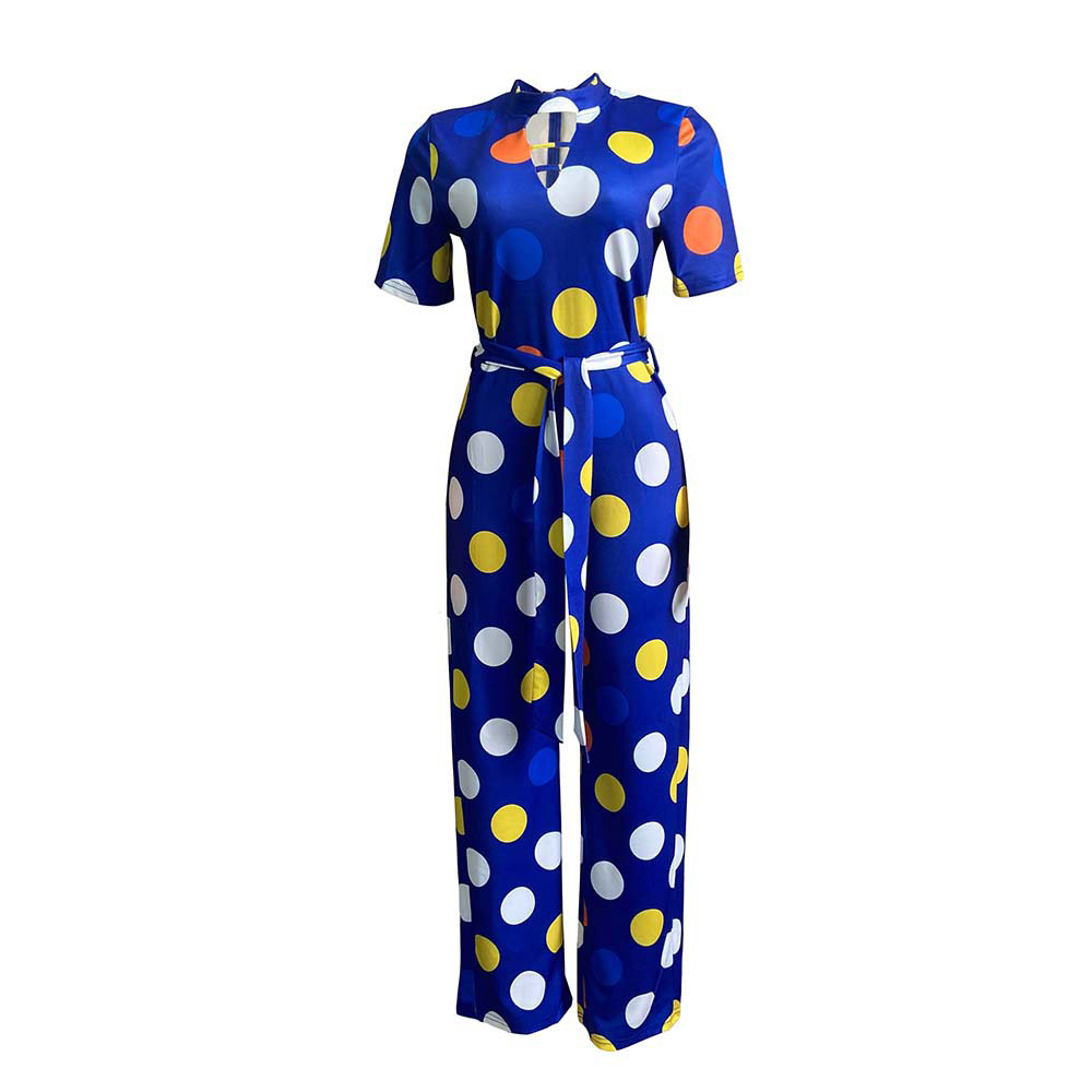Polka Dots Lace-Up Full Length Western Slim Women's Jumpsuit