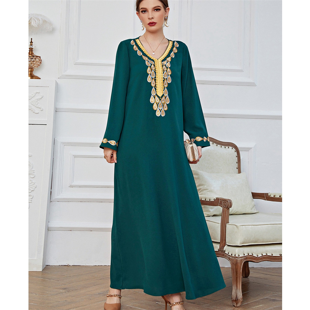 Maxi Dress For Women | Ankle-Length Long Sleeve Print V-Neck Pullover Women's Dress