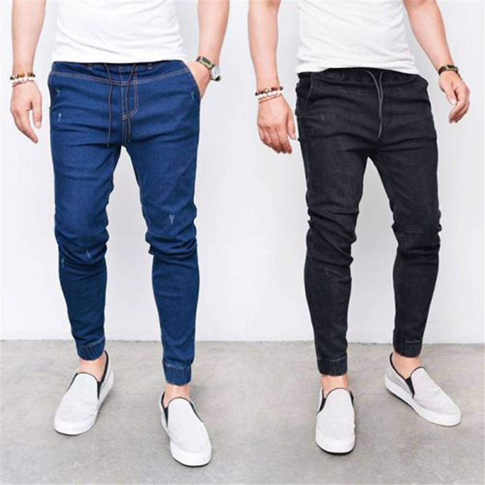 Lace-Up Pencil Pants Thin Lace-Up Men's Jeans