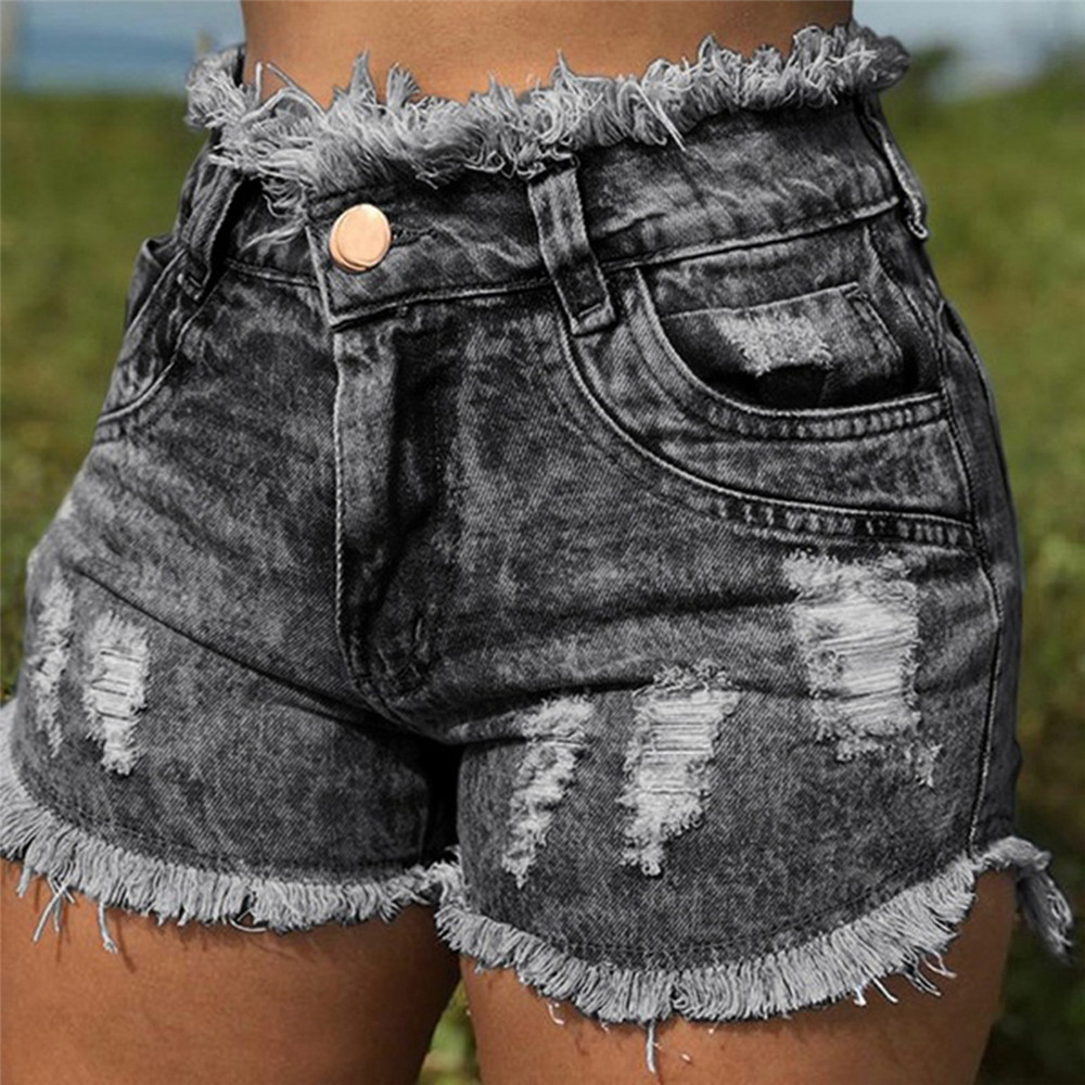Hole Plain Straight Button Women's Jeans