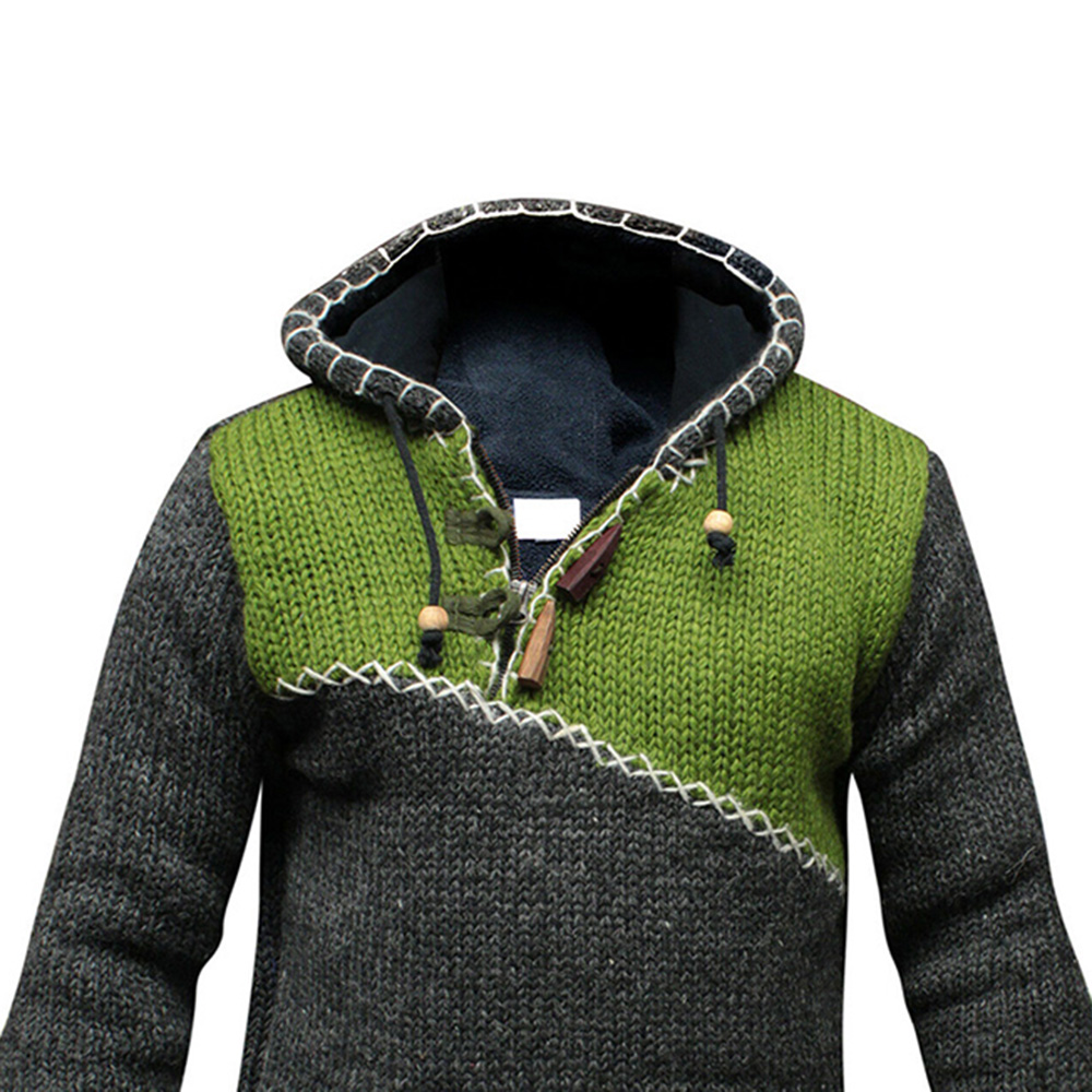 Pocket Hooded Color Block Standard Slim Men's Sweater