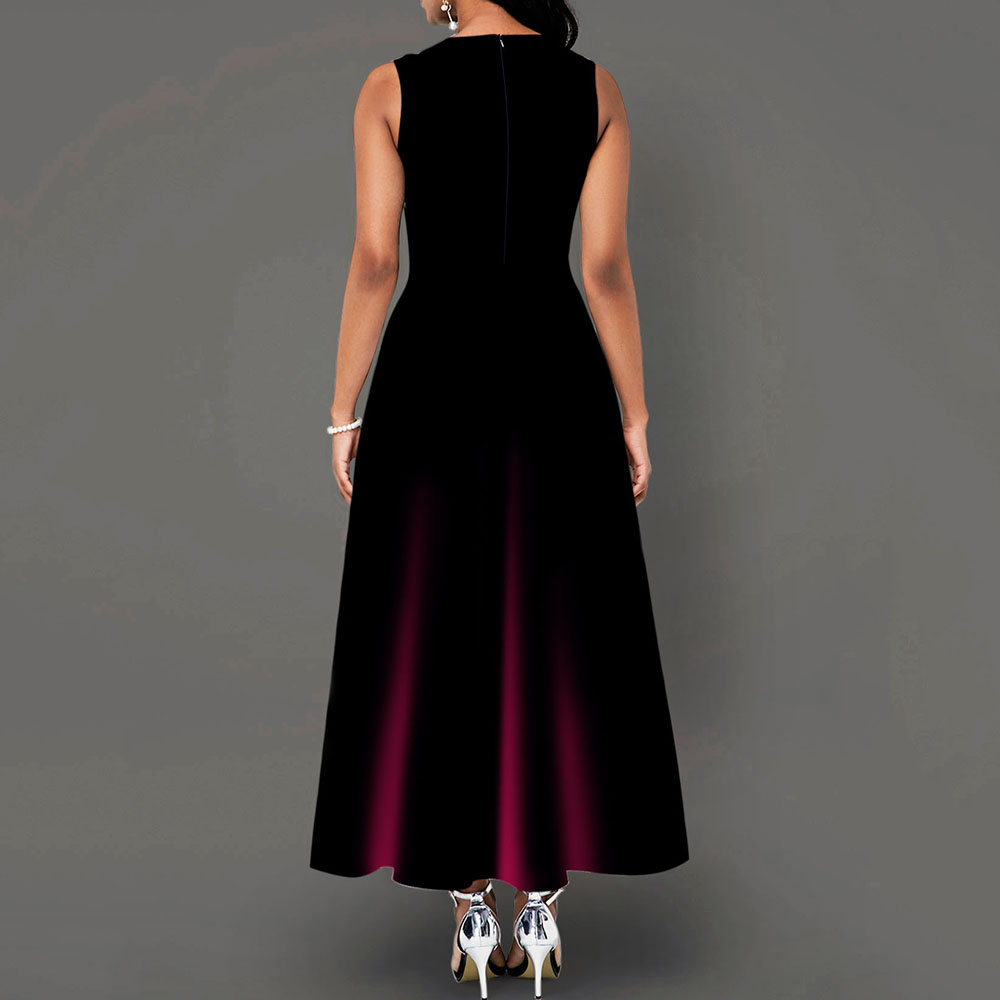 Print Sleeveless Ankle-Length Round Neck Floral Women's Dress- Maxi Dress