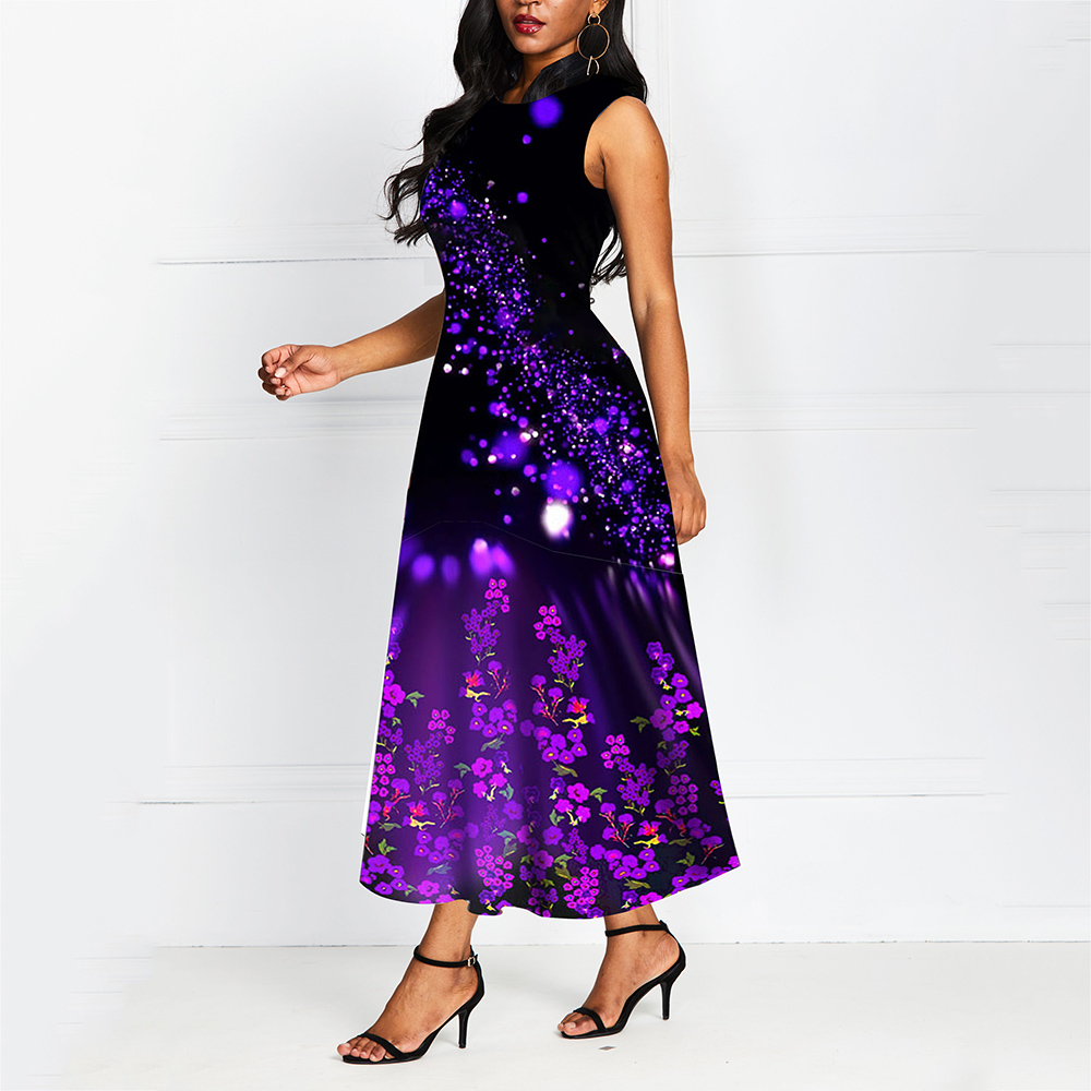 Print Ankle-Length Sleeveless Round Neck Floral Women's Dress- Maxi Dress