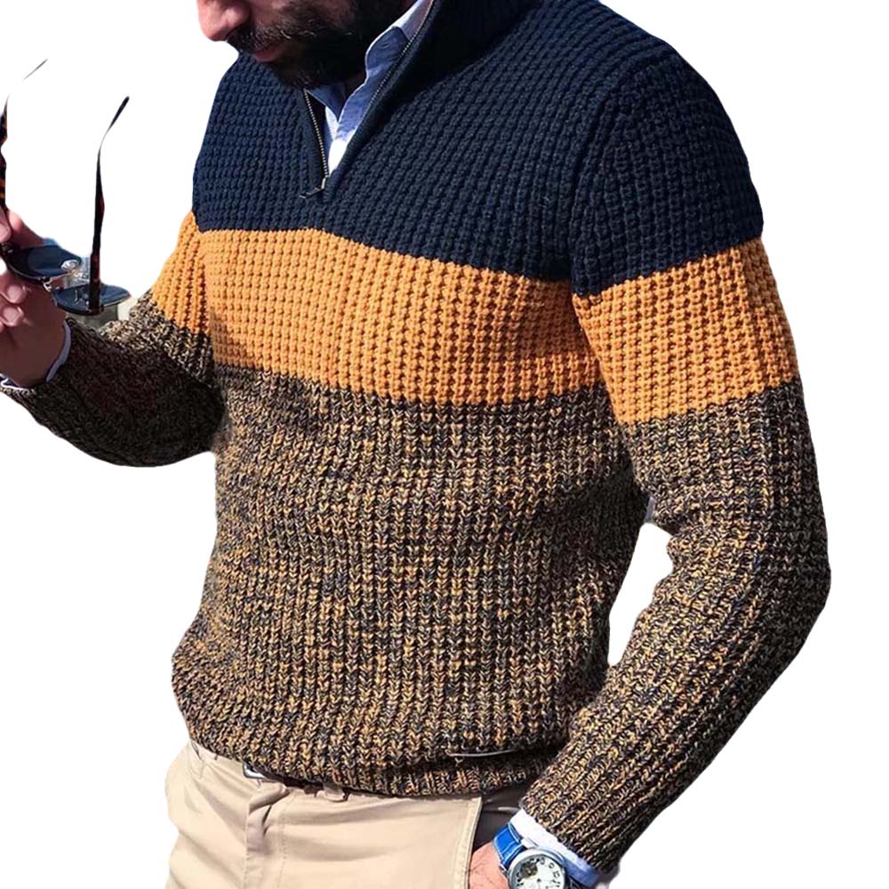 Stand Collar Standard Patchwork Color Block Fall Men's Sweater