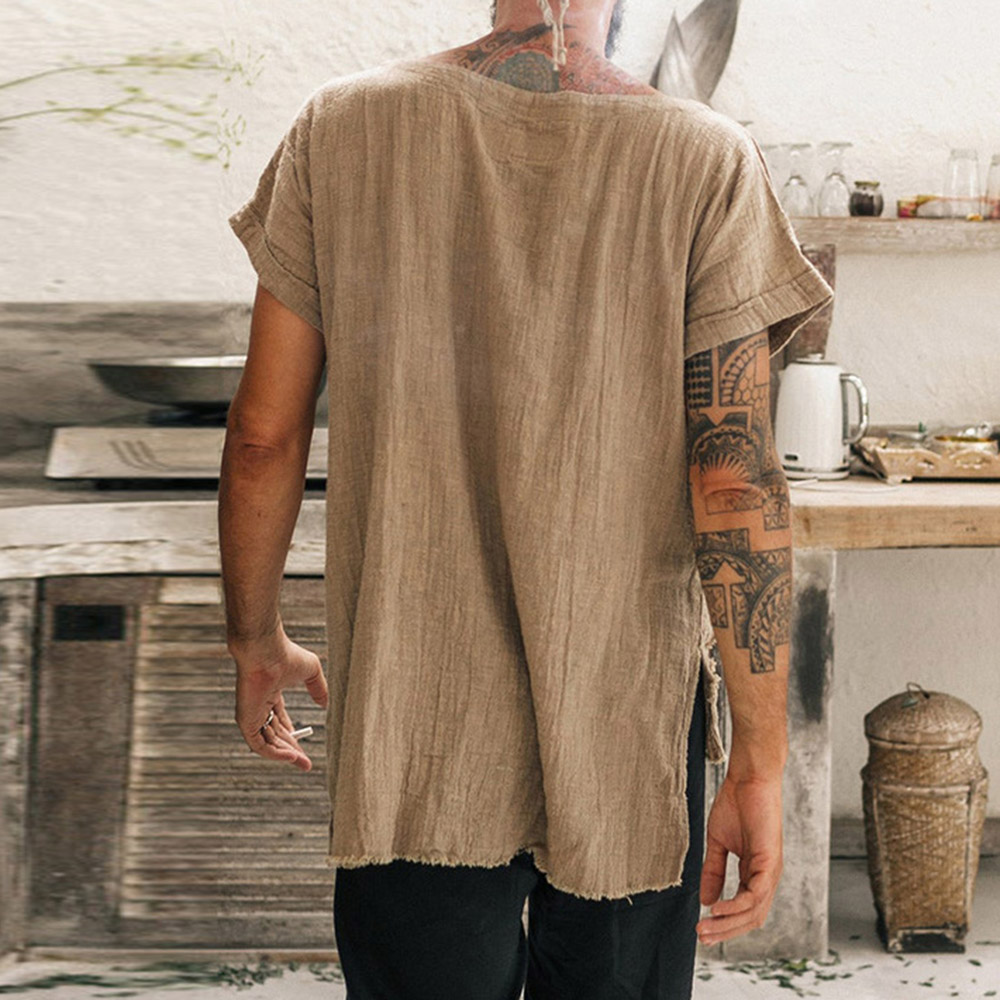 Tassel Round Neck Plain Simple Pullover Men's T-shirt