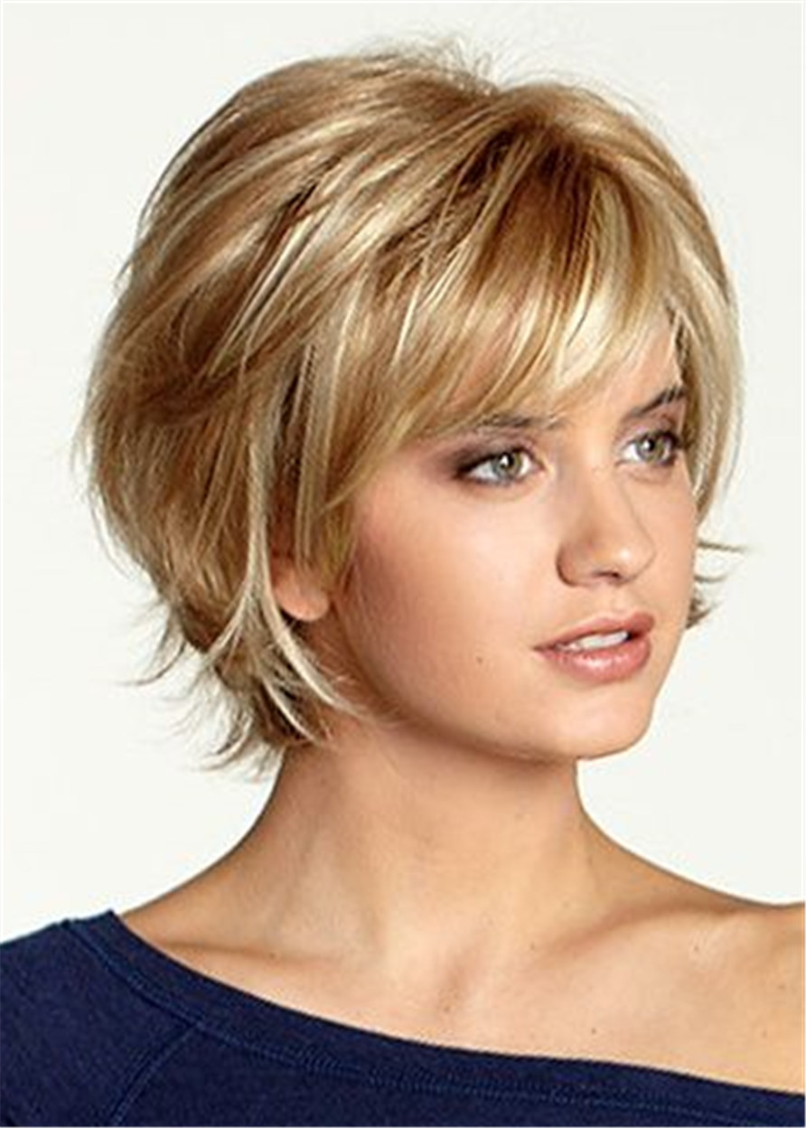 Short Choppy Layered Wavy Capless Women Synthetic Hair 120% 8 Inches Wigs