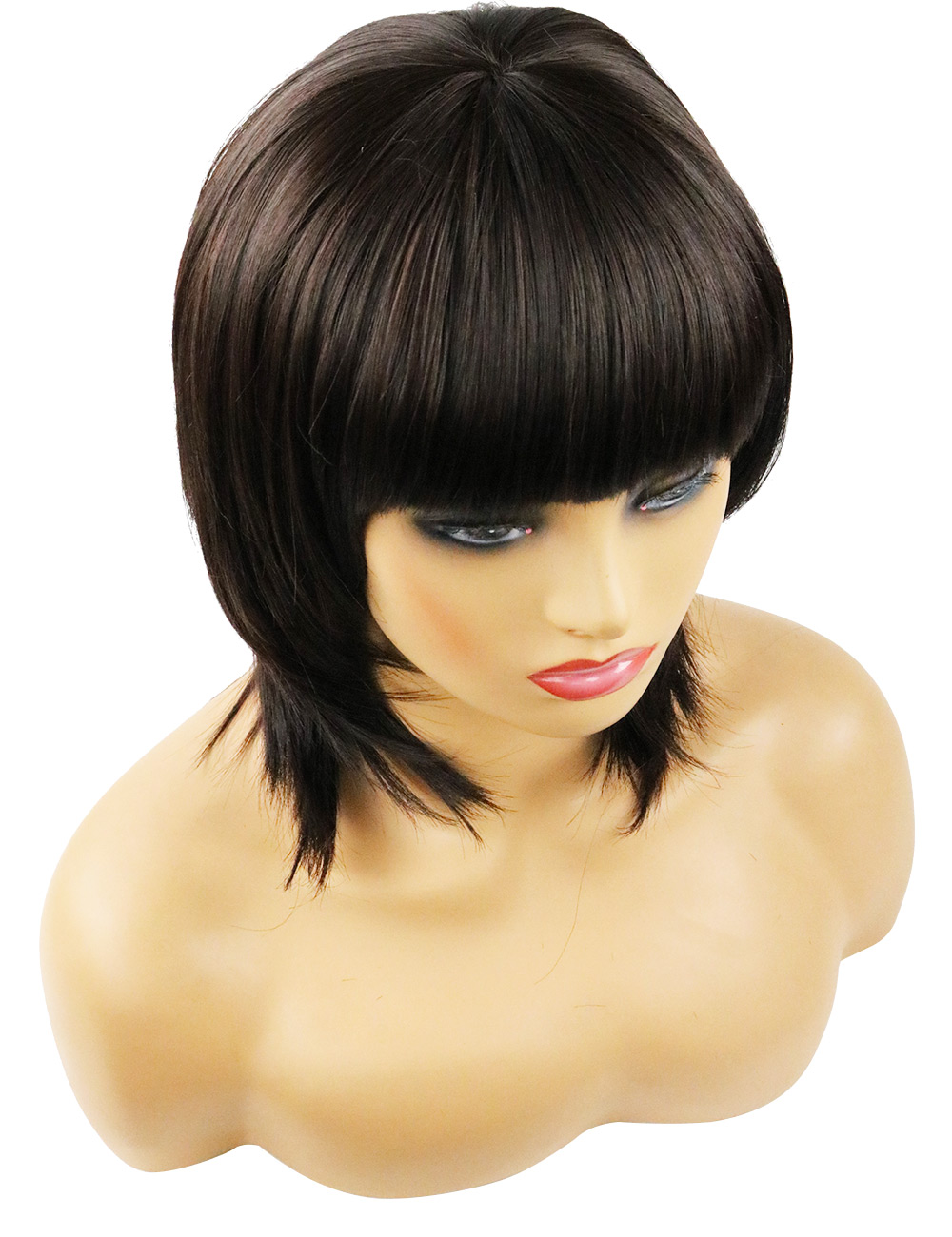 Straight Synthetic Hair Capless 120% 12 Inches Wigs With Full Fringe