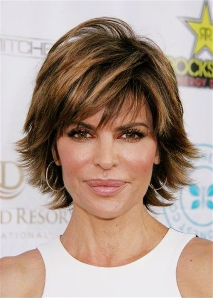 Lisa Rinna Shaggy Layered Natural Wavy Synthetic Hair Capless 130% 14 Inches Wigs With Bangs