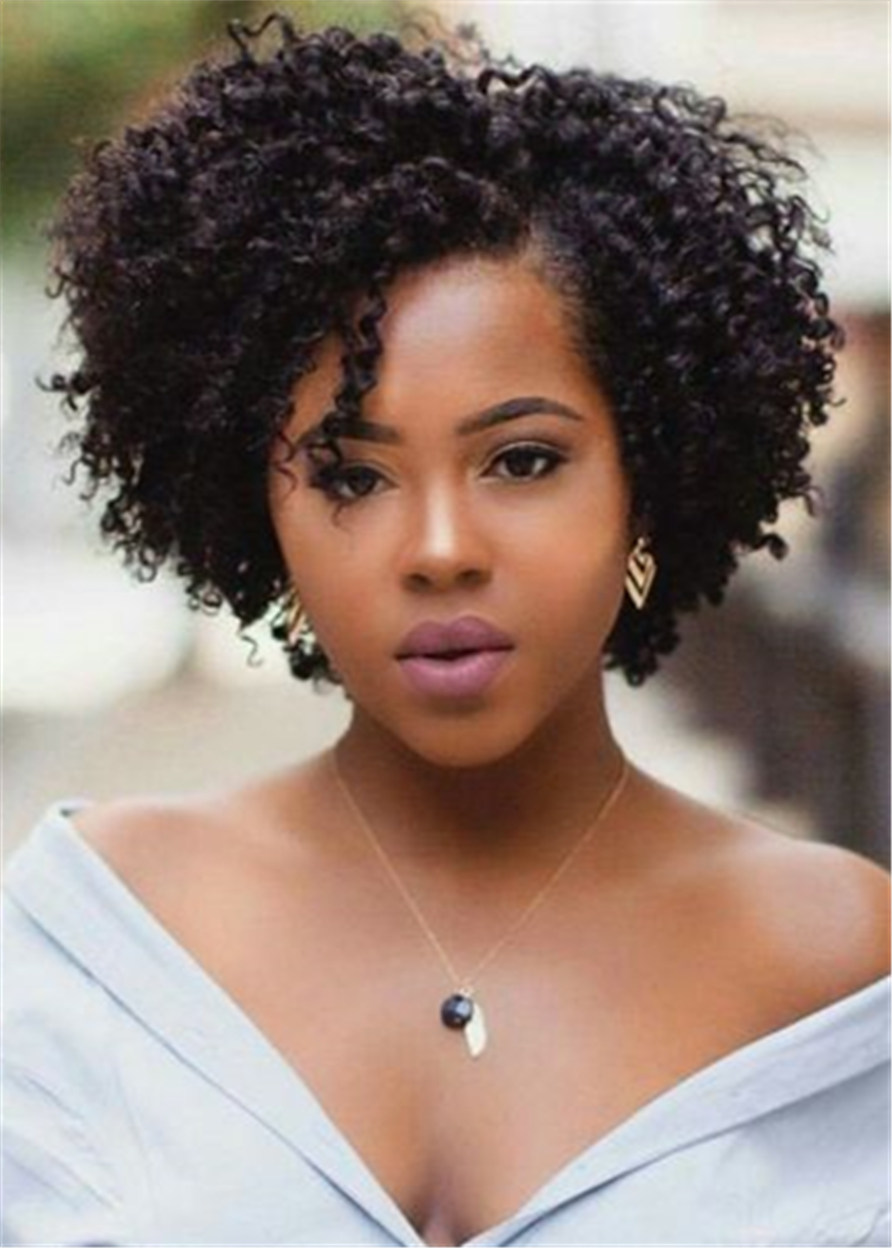 Capless Kinky Curly Synthetic Hair Women 120% 14 Inches Wigs For Black Women
