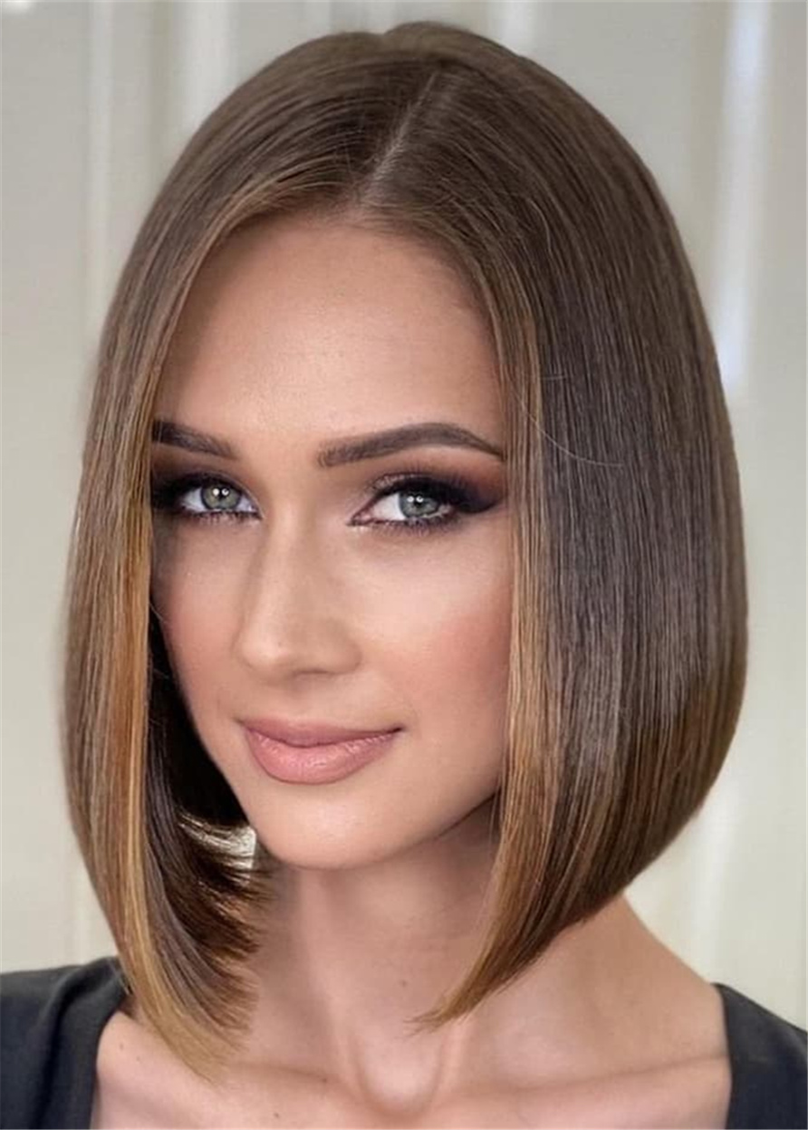 Straight Women Capless Synthetic Hair 130% 14 Inches Wigs - Balayage Short Bob Hair Wigs