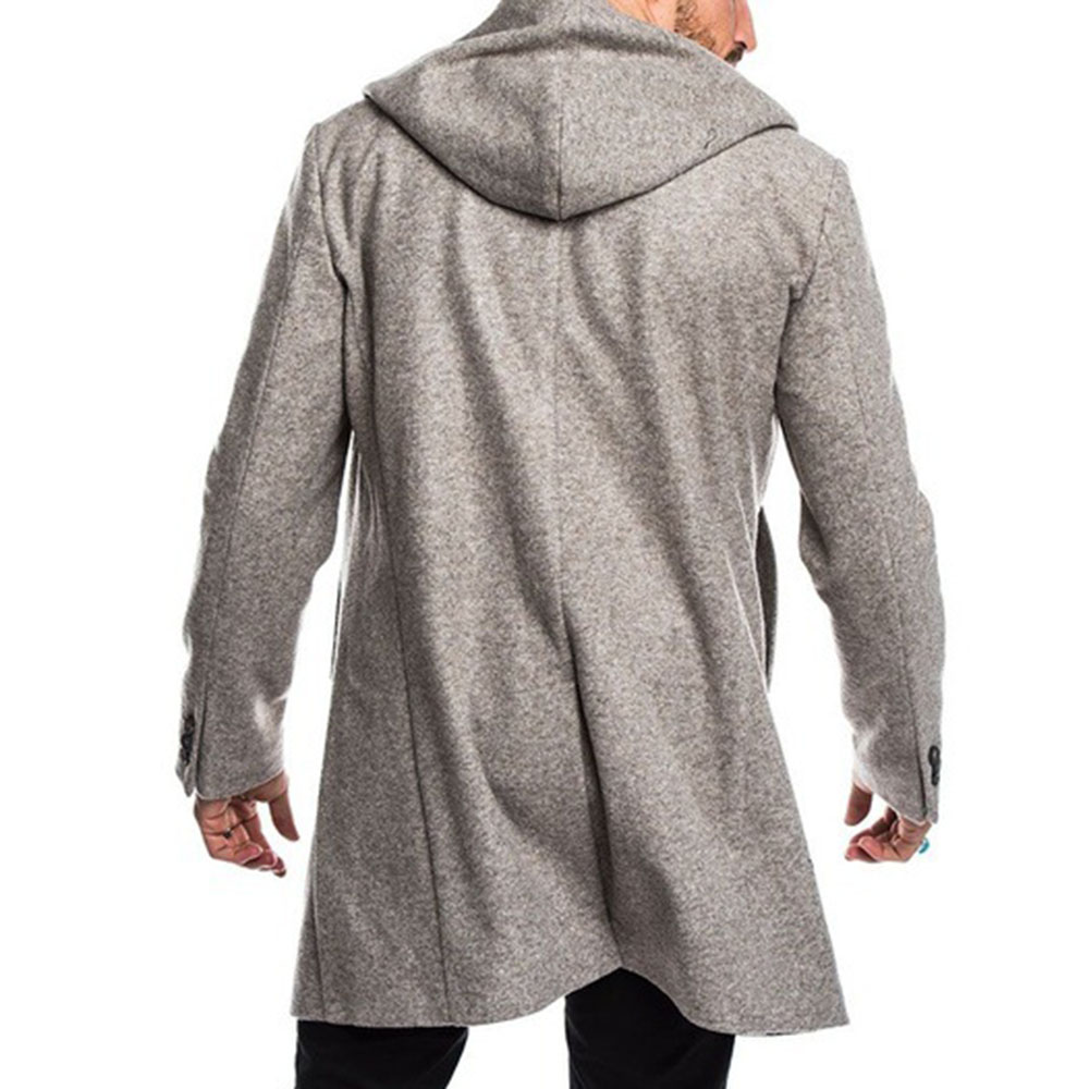 Plain Hooded Mid-Length Button Casual Men's Coat