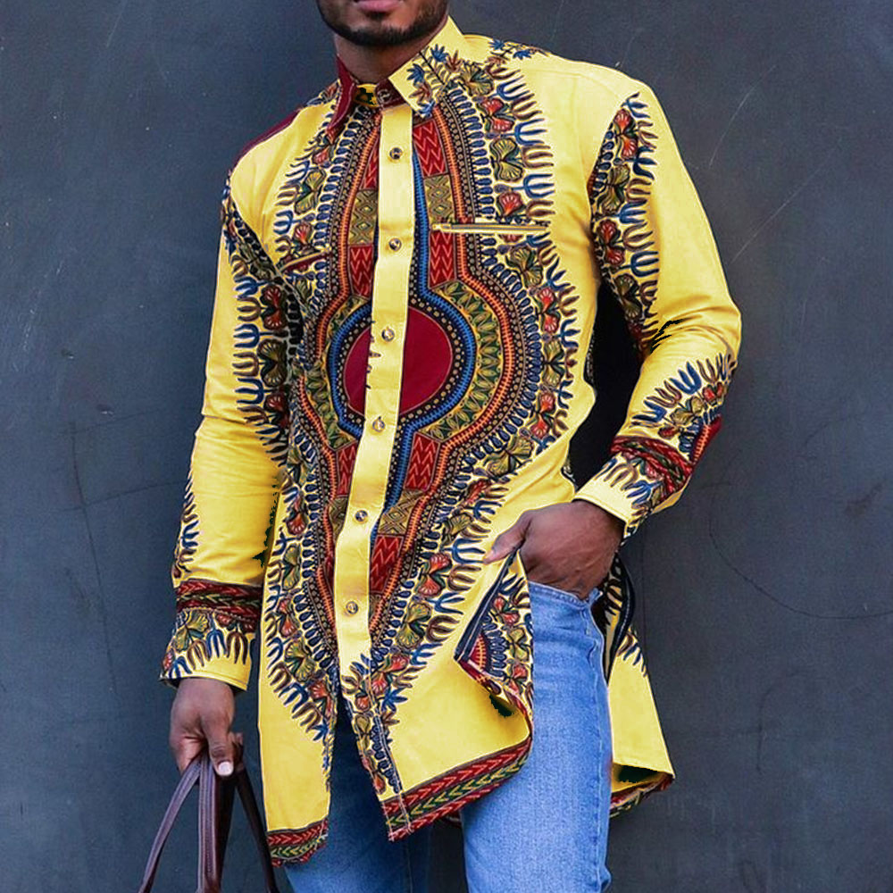 Dashiki Shirts | Lapel Geometric Single-Breasted Men's African Shirt