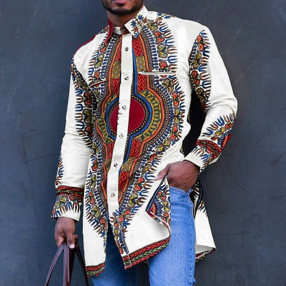 Dashiki Shirts | Lapel Geometric Single-Breasted Men's African Shirt
