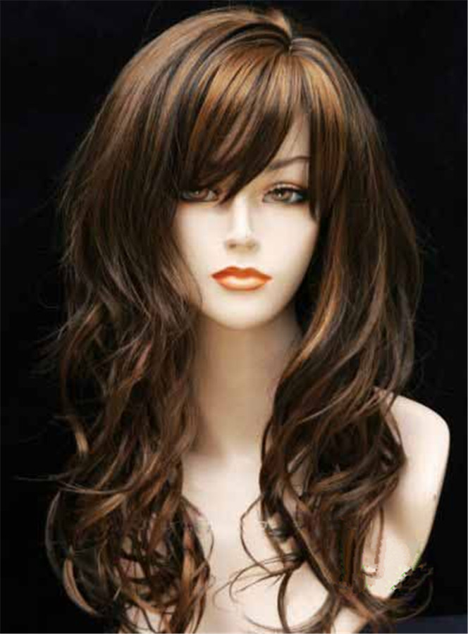 Curly Synthetic Hair Capless 22 Inches 120% Wigs With Full Bang