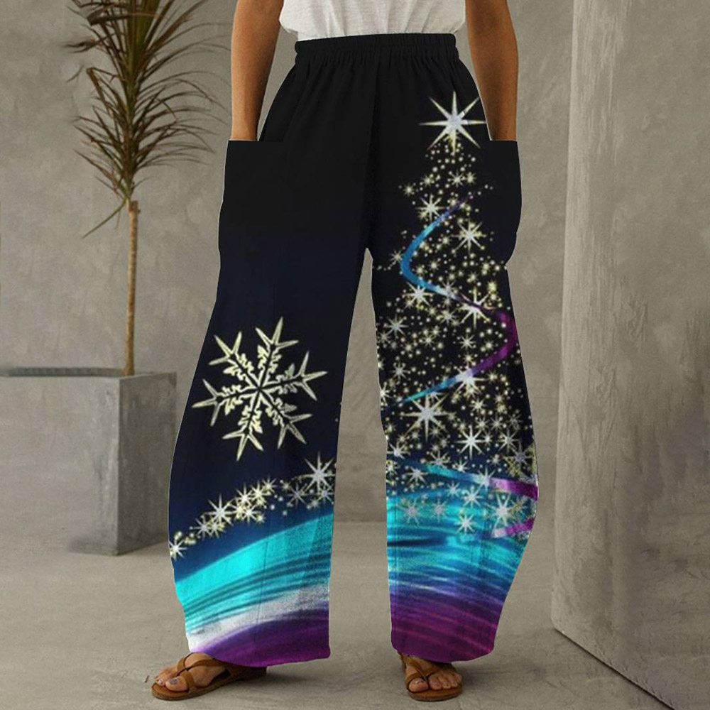 Merry Christmas Pants Loose Print High Waist Women's Casual Pants