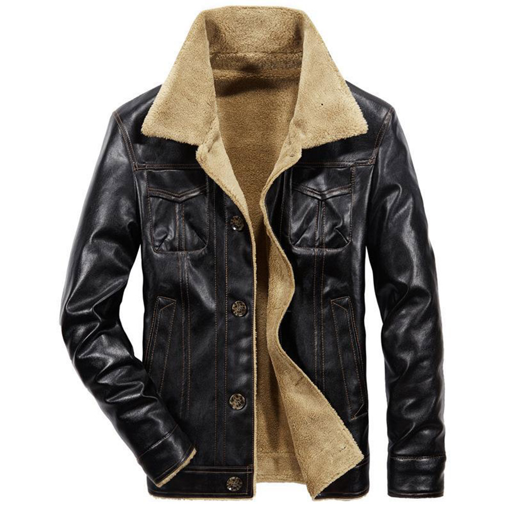 Lapel Standard Single-Breasted Men's Leather Jacket