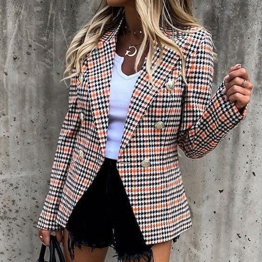 Double-Breasted Color Block Notched Lapel Sleeveless Mid-Length Women's Casual Blazer