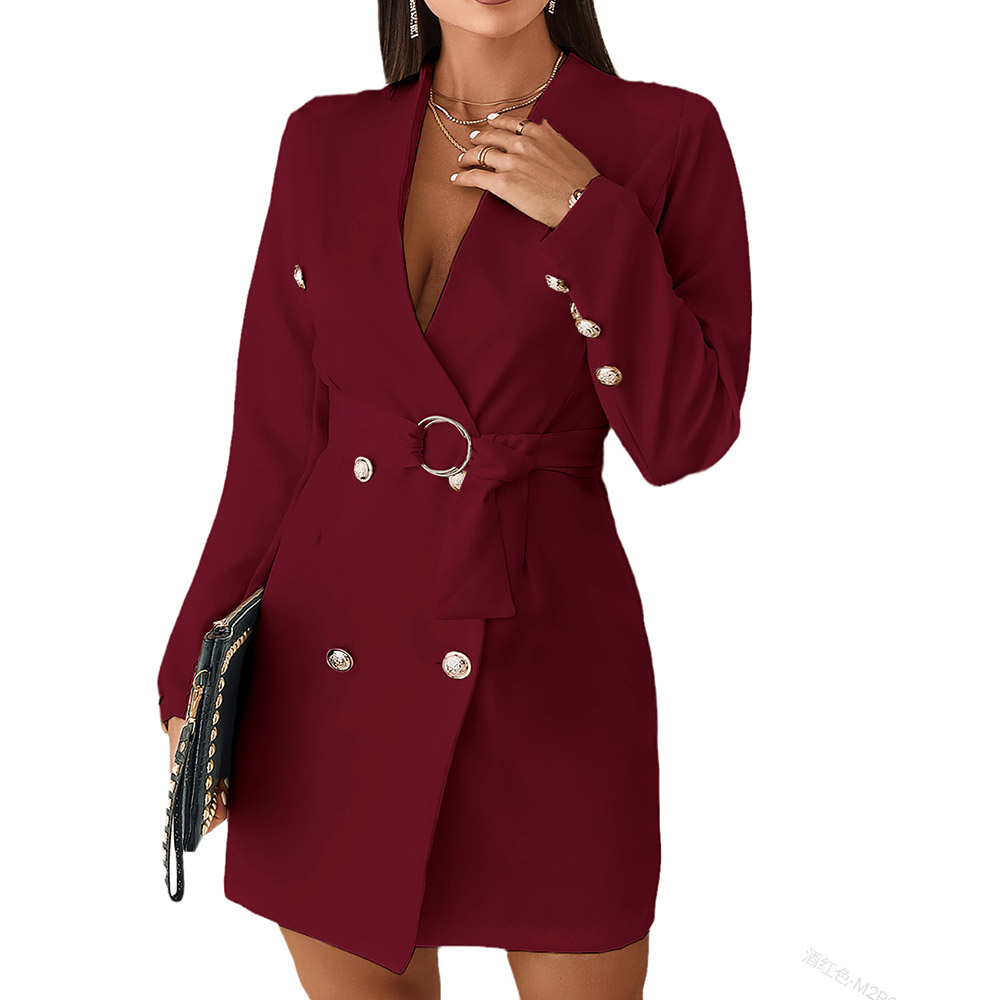 Plain V-Neck Long Sleeve Double-Breasted Spring Women's Casual Blazer