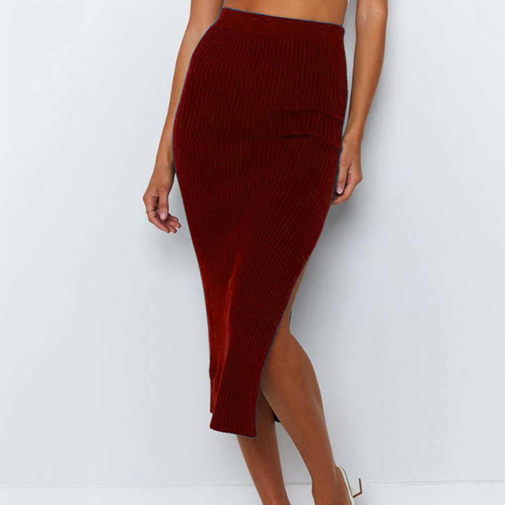 Split Plain Mid-Calf Bodycon Sweet Women's Skirt