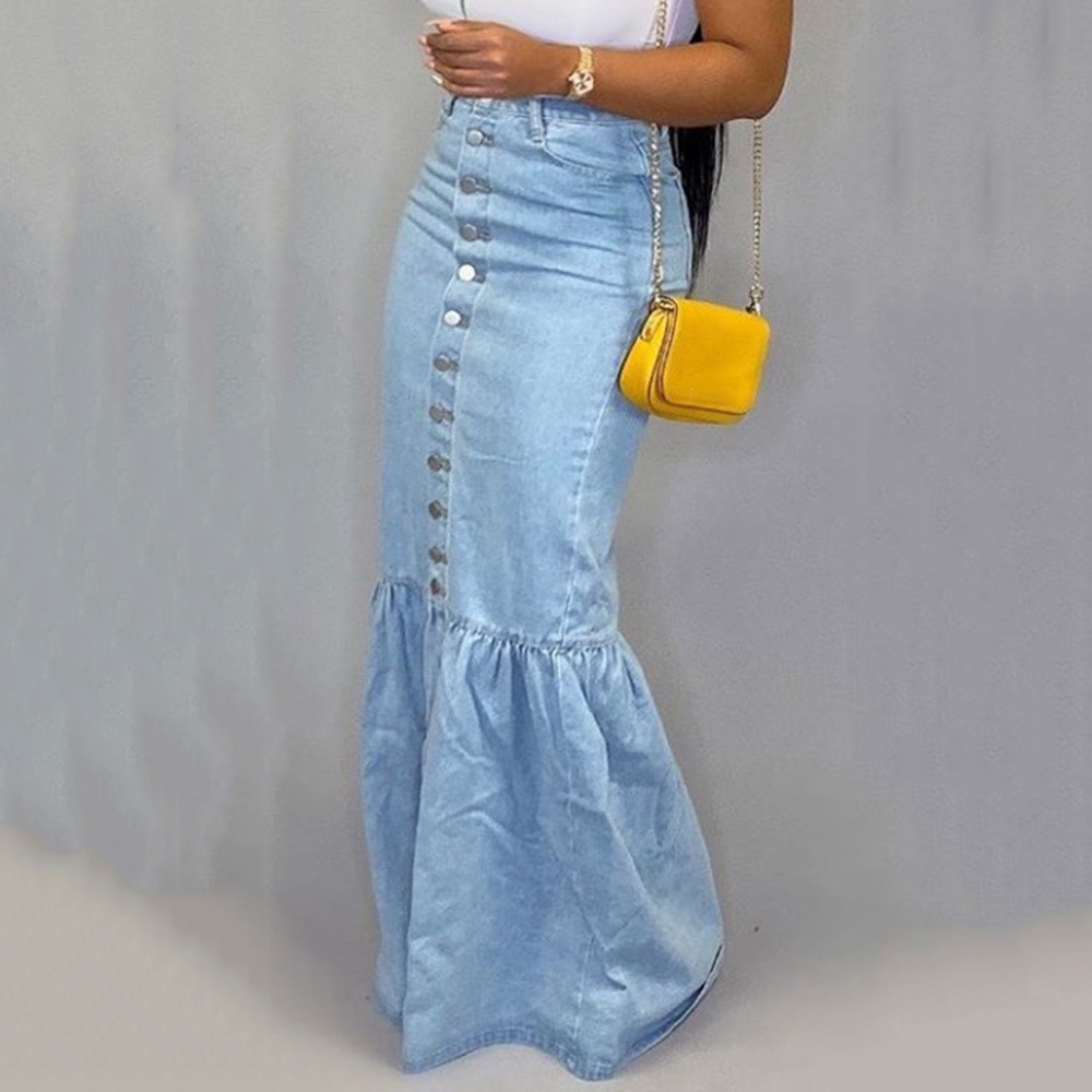 Button Bodycon Plain Floor-Length Fashion Women's Skirt