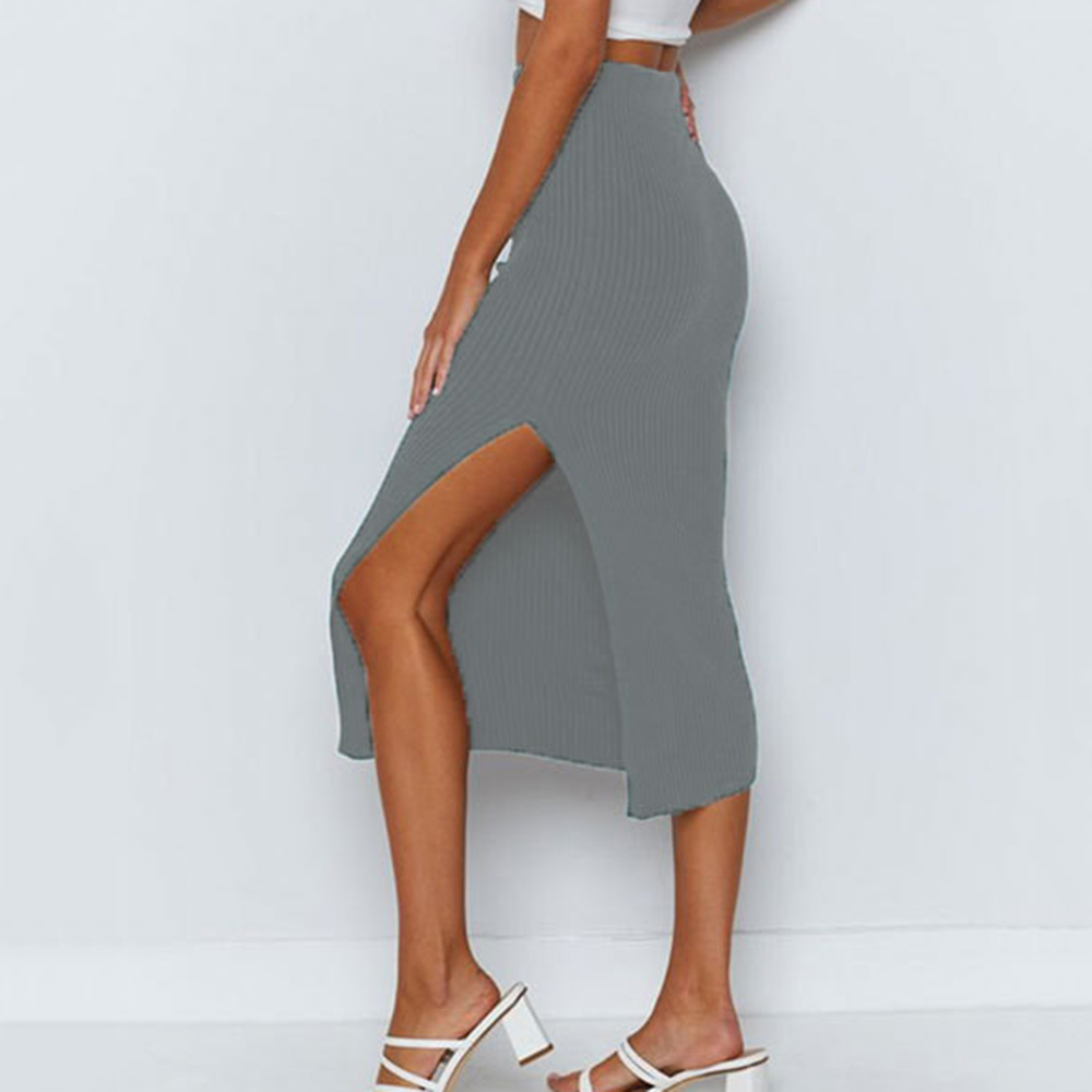 Split Plain Mid-Calf Bodycon Sweet Women's Skirt