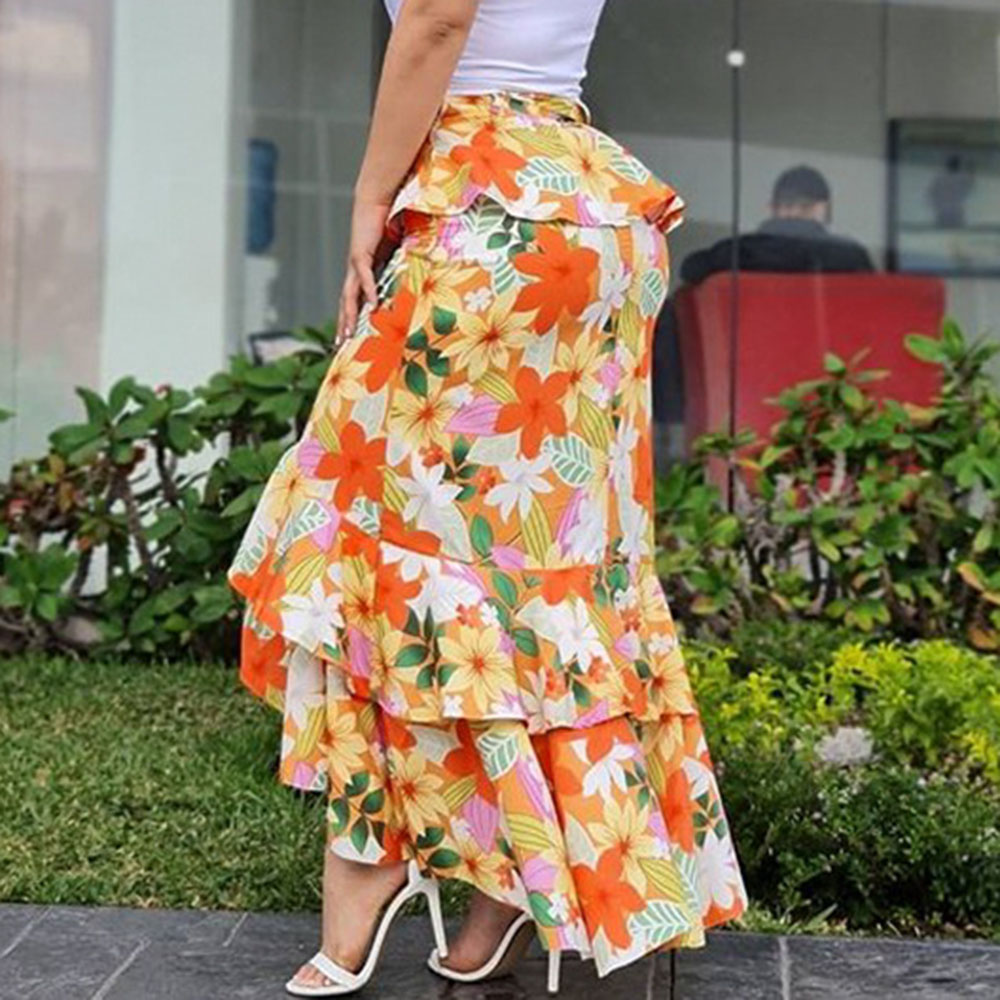 Asymmetrical Floral Floor-Length Patchwork Fashion Women's Skirt