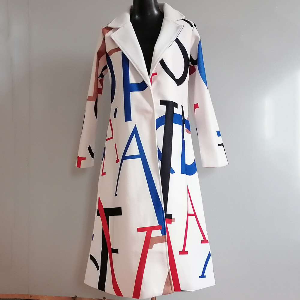 Slim Print Lapel Women's Overcoat