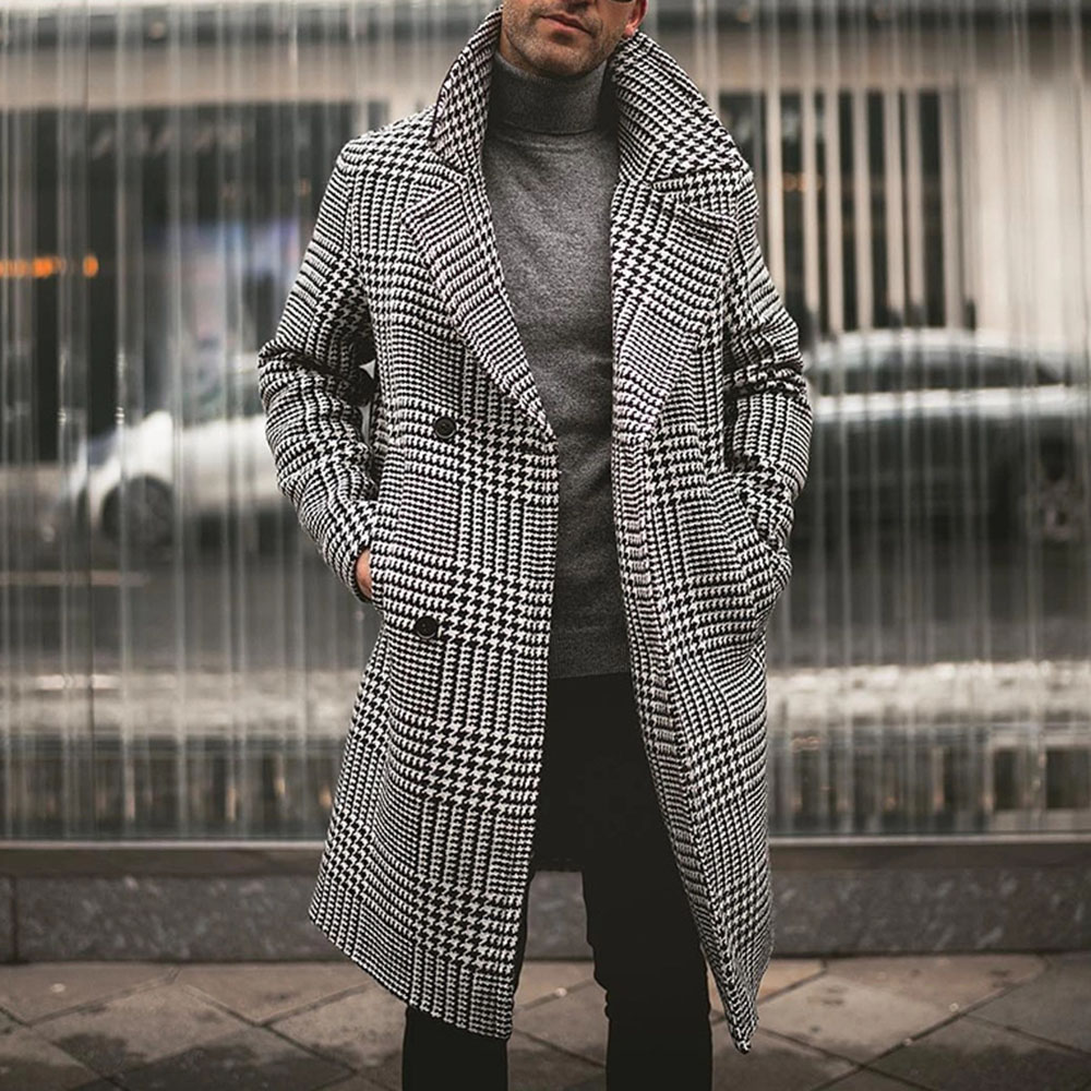 Plaid Mid-Length Button Fashion Men's Coat
