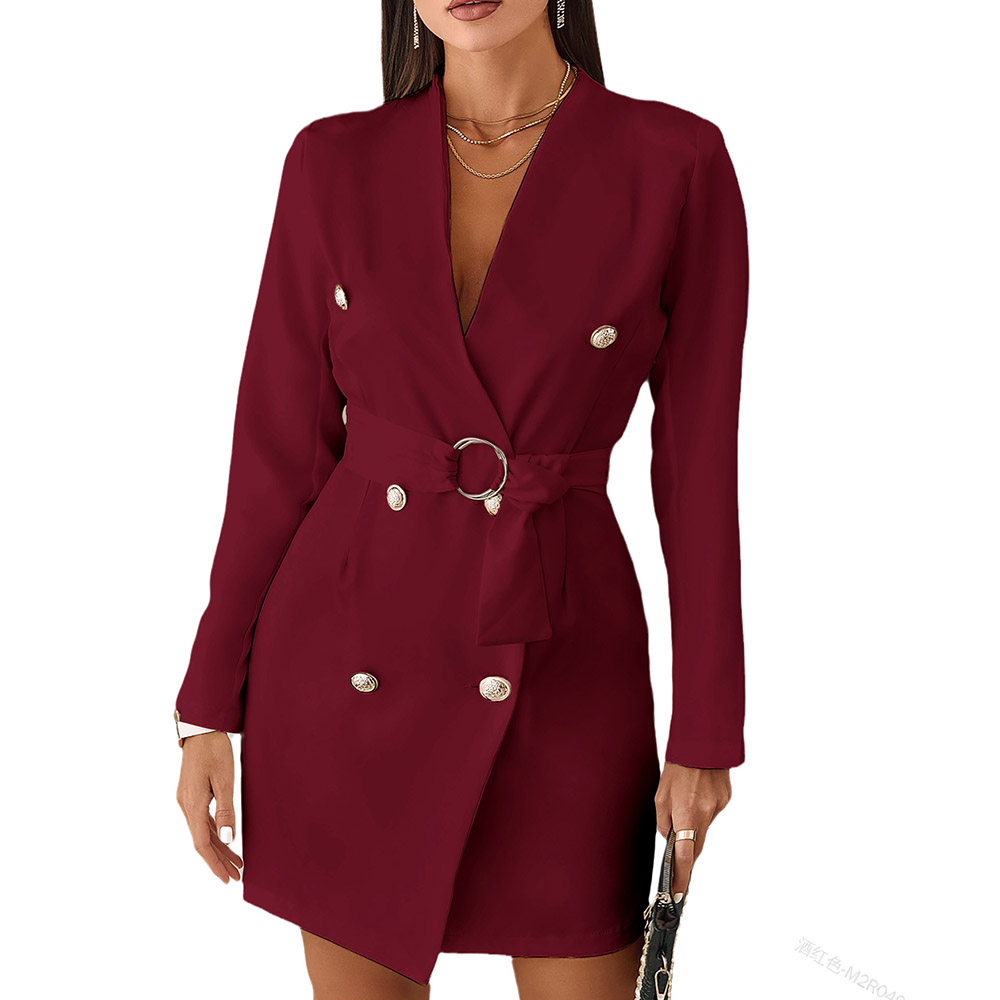 Plain V-Neck Long Sleeve Double-Breasted Spring Women's Casual Blazer