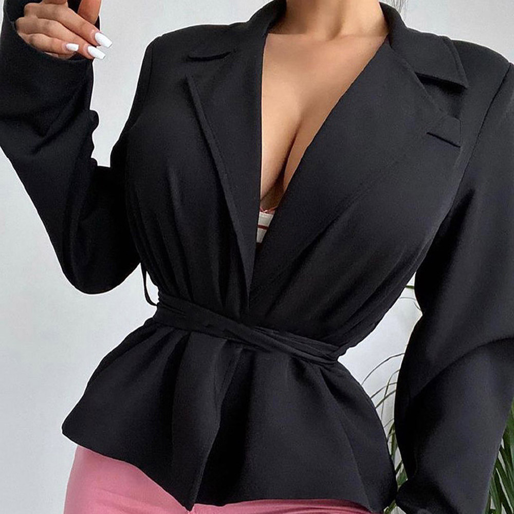 Plain Long Sleeve Lace-Up Spring Women's Casual Blazer