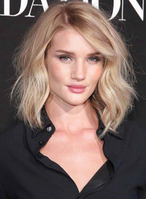 Celebrity Medium Loose Wave LOB Hairstyle Lace Front Human Hair Wig 12 Inches