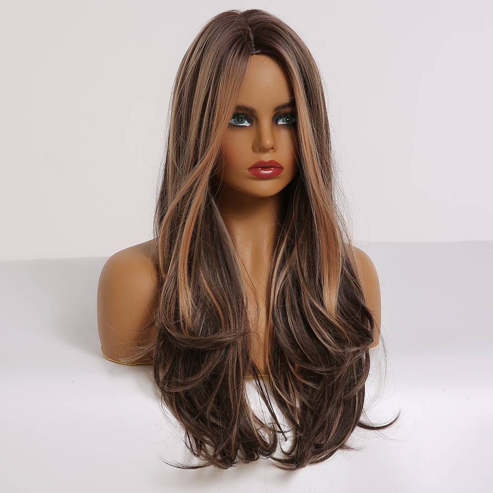 Long Wavy Hair Wig With Highlight Synthetic Hair Women Wig 26 Inches